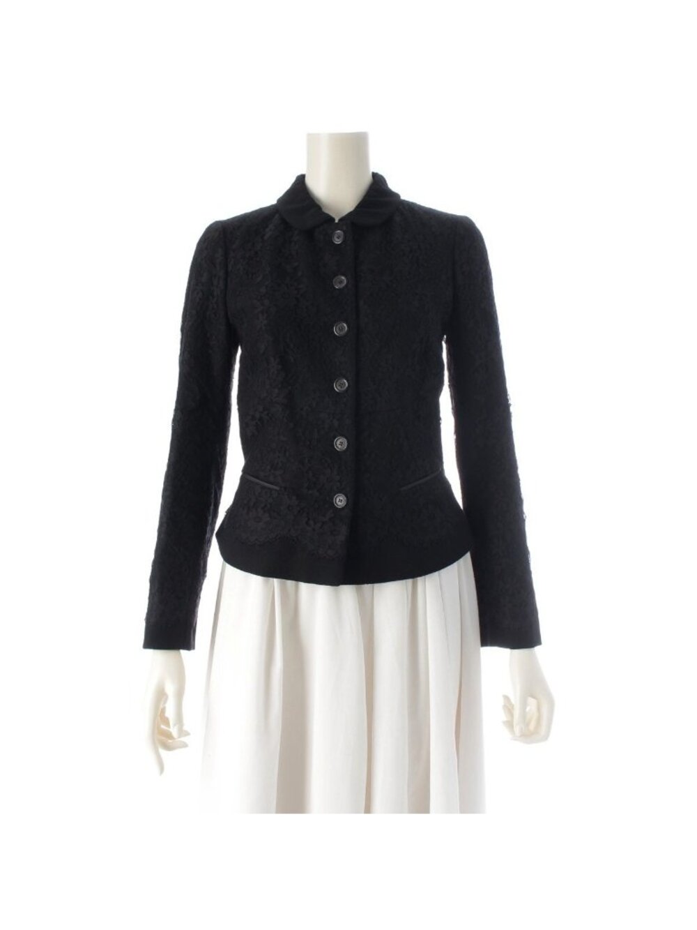 Louis Vuitton Wool Cotton Archive Lace Round Color Cropped Jacket Black 34